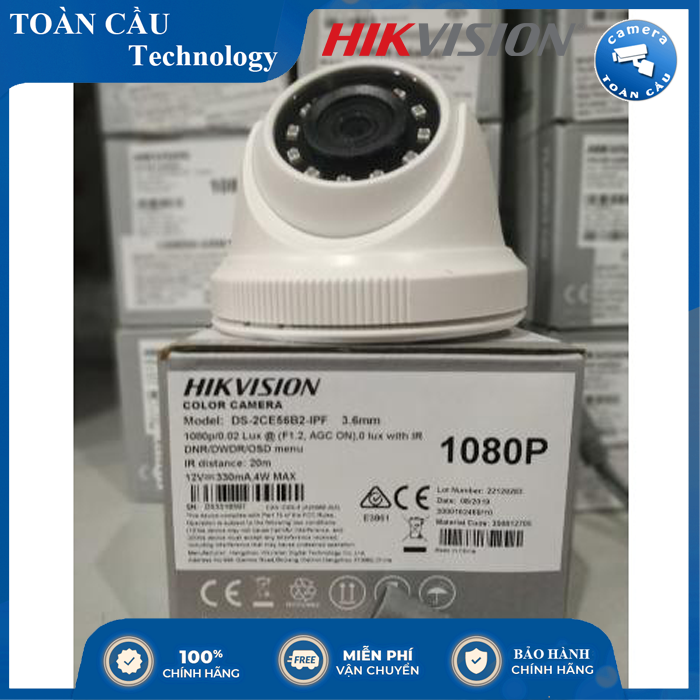 [100% CHÍNH HÃNG] Camera HDTVI Dome 2MP HIKVISION DS-2CE56B2-IPF - Camera Toàn Cầu