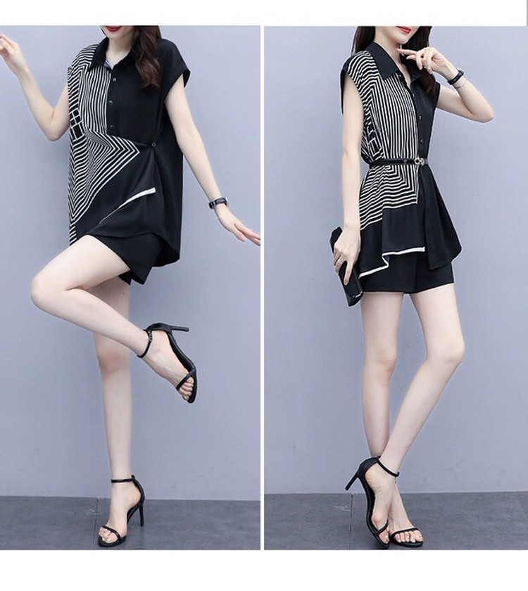 Sét short phối sọc kèm thắt lưng