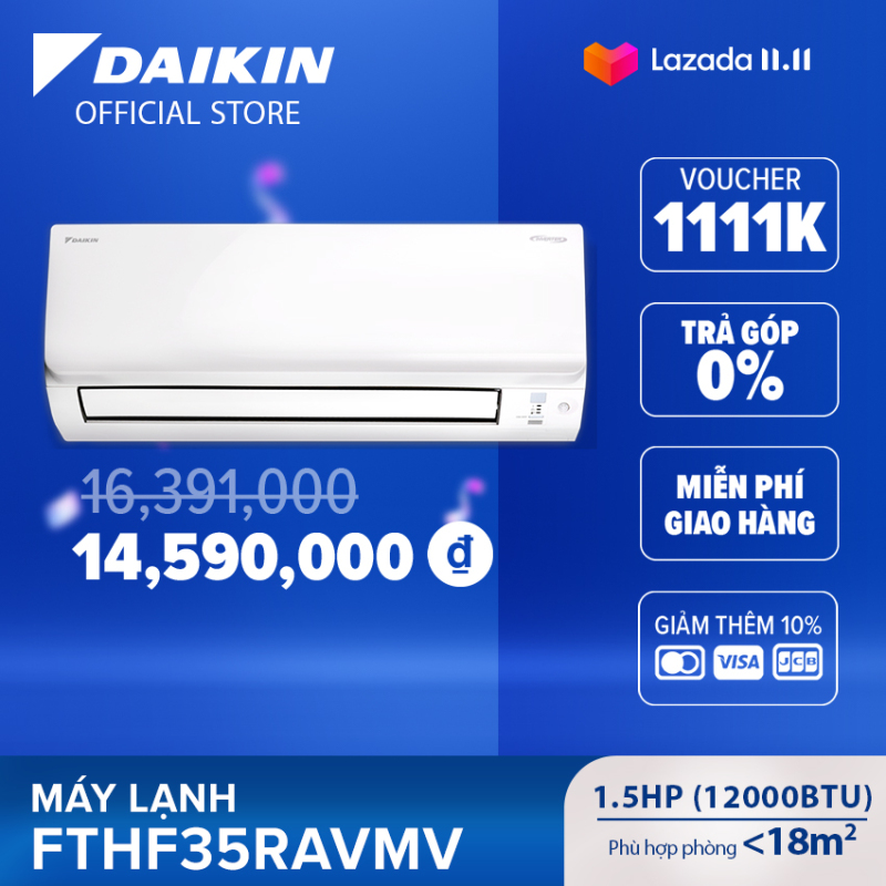 Máy Lạnh Daikin Inverter 2 chiều FTHF35RAVMV - 1.5HP (12000BTU) Tiết kiệm điện - Luồng gió Coanda - Tinh lọc không khí - Độ bền cao - Bảo vệ bo mạch - Chống ăn mòn - Làm lạnh nhanh - Hàng chính hãng