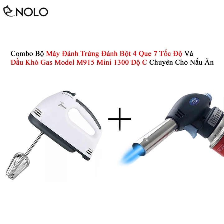 Combo Bộ Máy Đánh Trứng Đánh Bột 4 Que 7 Tốc Độ Và Đầu Khò Gas Model M915 Mini 1300 Độ C Chuyên Cho Nấu Ăn