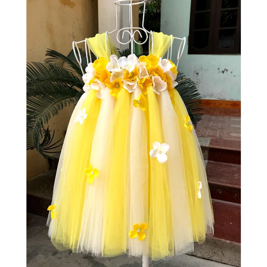 Váy tutu vàng pha trắng tú cầu vàng trắng