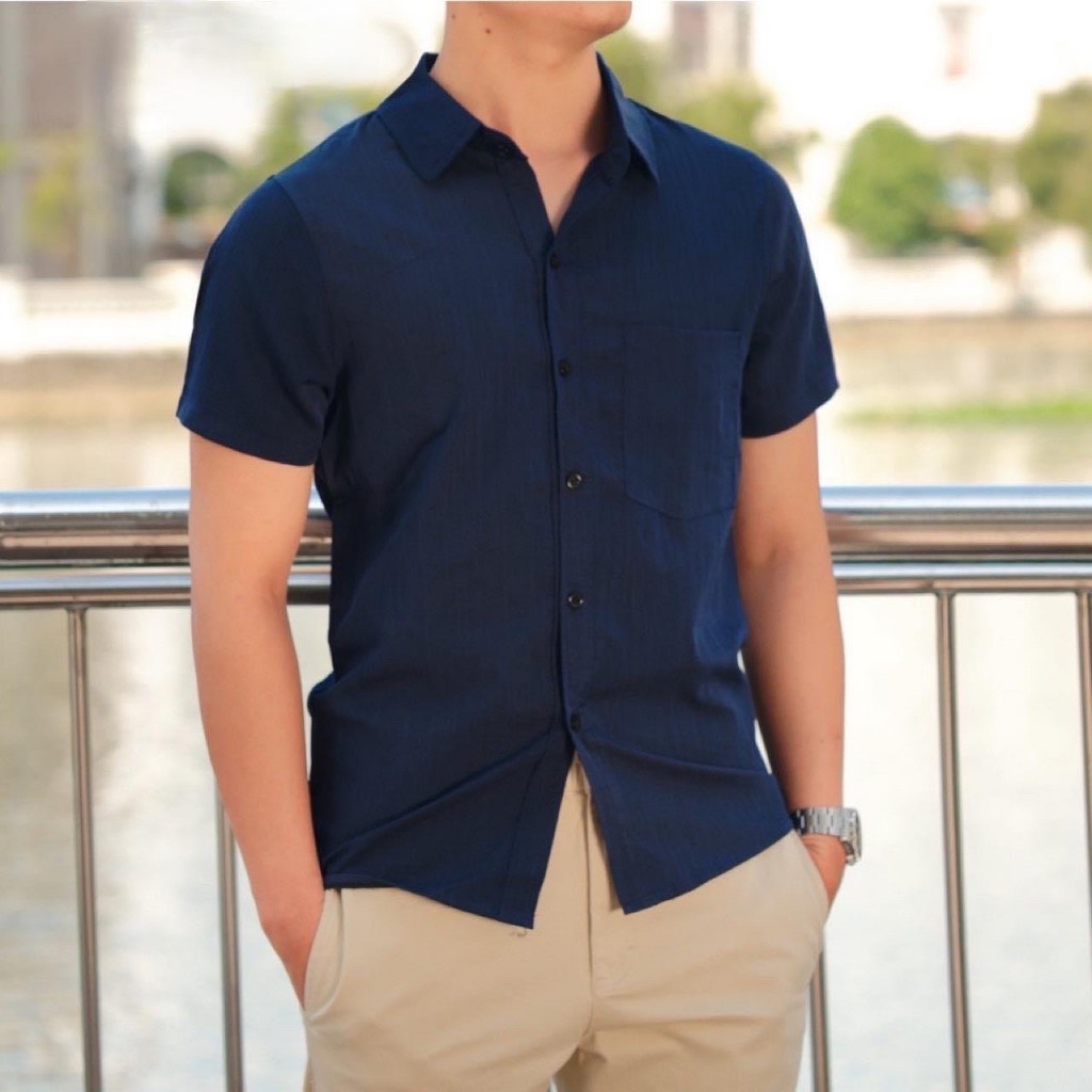 ÁO SƠ MI CỘC TAY NAM CỔ BẺ FULL CÚC