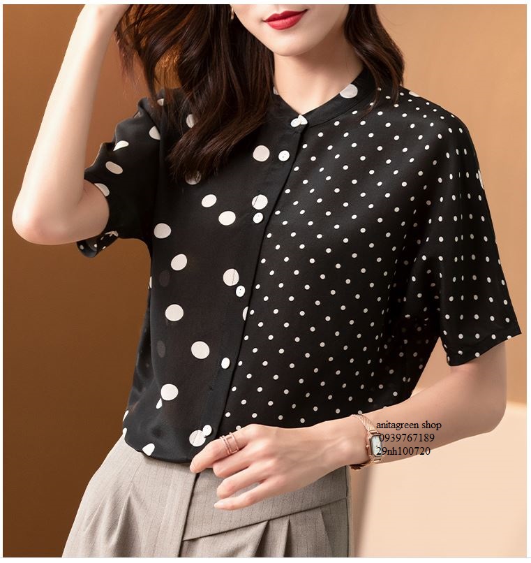 Nh100720-áo sơ mi nữ chấm bi ta ngắn
