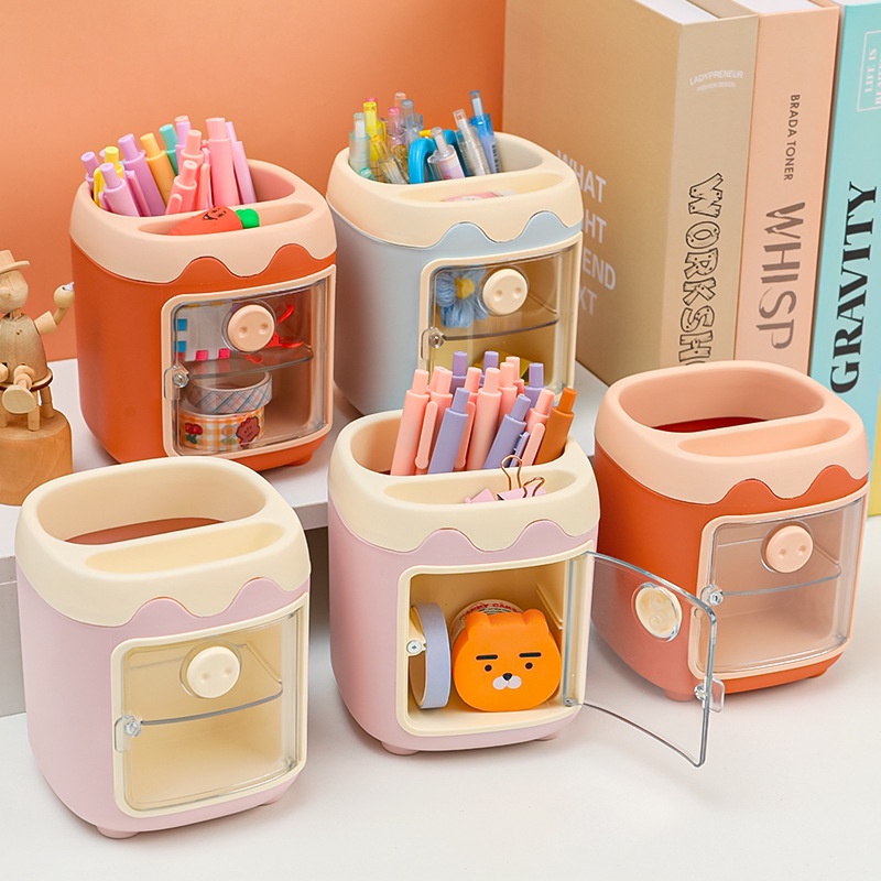 Ống cắm bút pastel dễ thương 3 ngăn - ly đựng bút