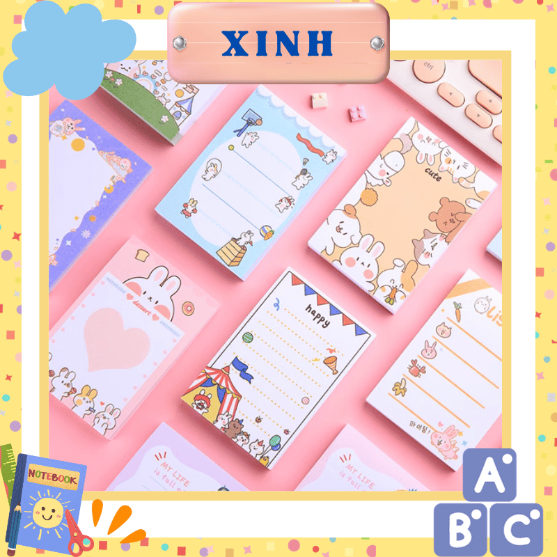 Giấy note ghi chú 100 tờ hình chú thỏ nhiều mẫu 6x9cm, giấy nhớ cute
