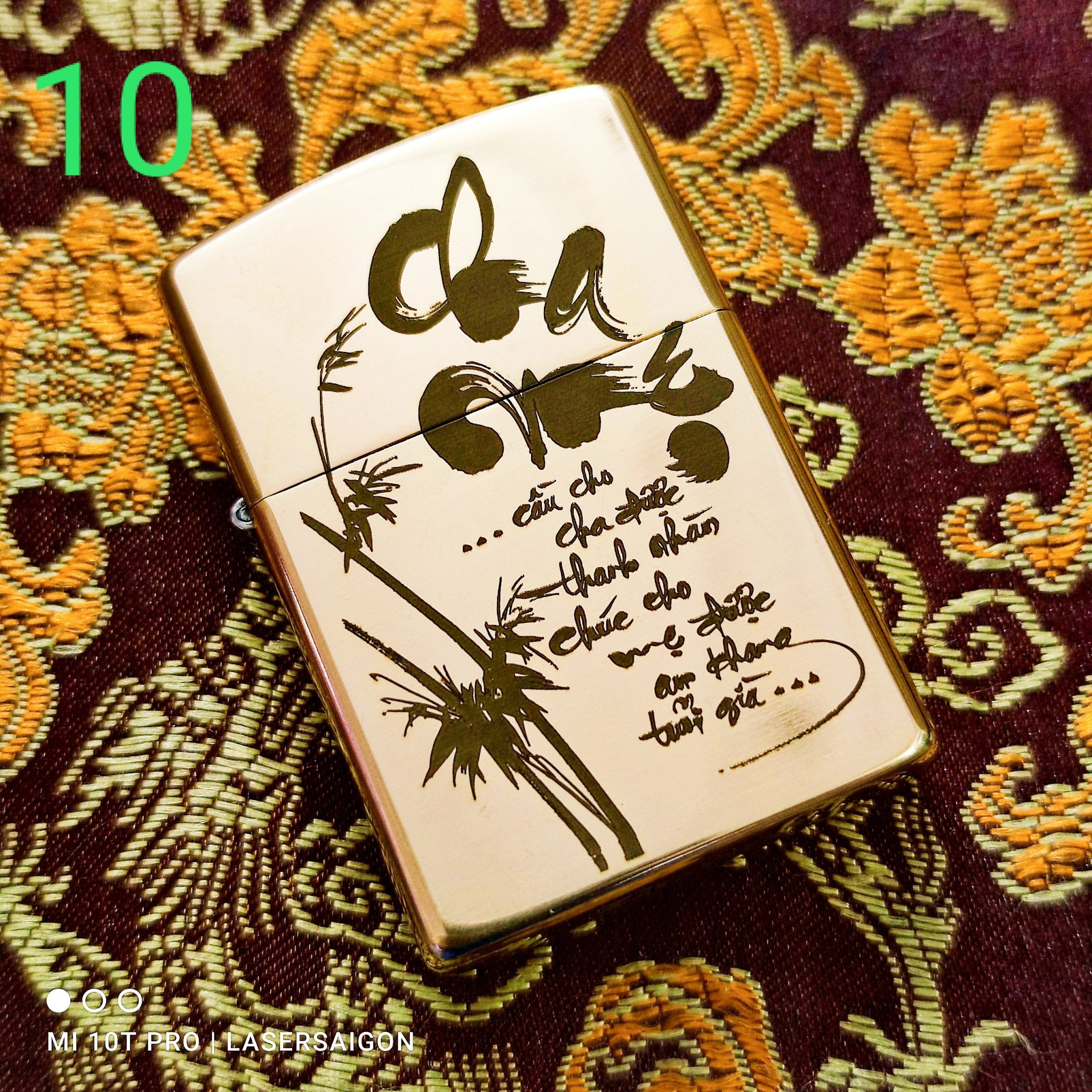 Bật Lửa Zippo Đồng Nguyên Khối Mẫu CHA MẸ (Kèm Chai Xăng).