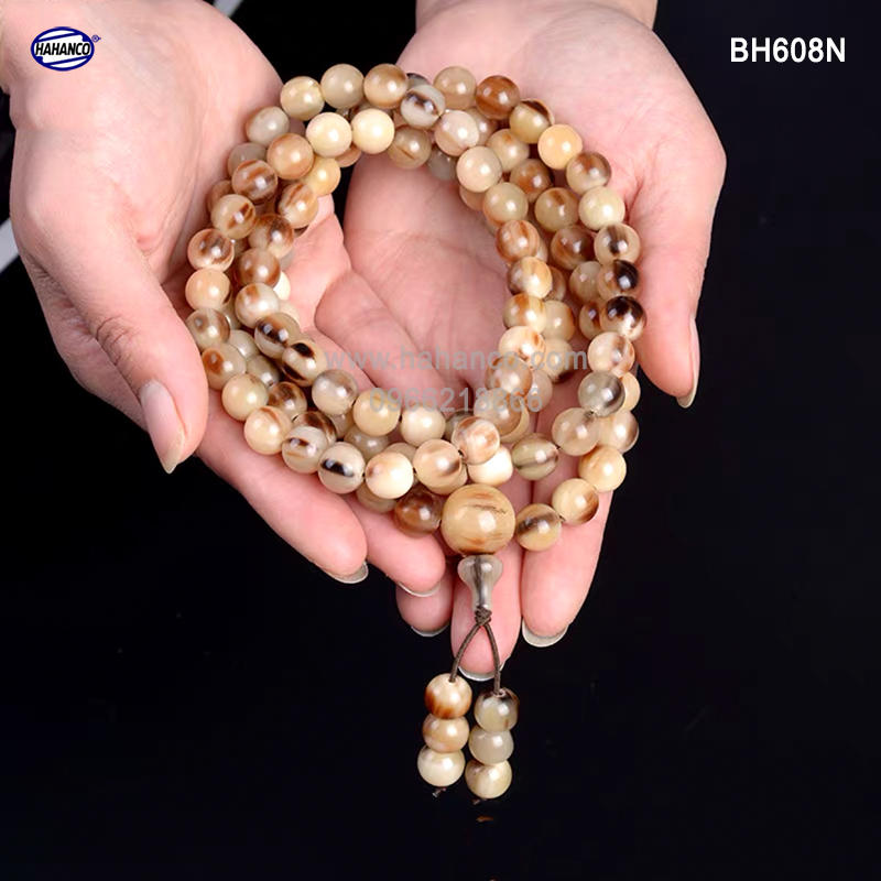 Chuỗi vòng đeo tay sừng trâu phong thủy Bình An và Tài Lộc 108 hạt/8mm.