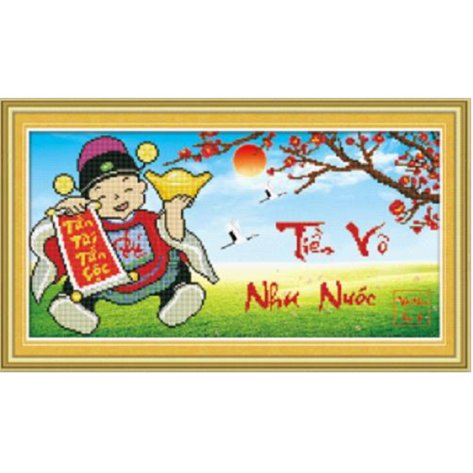 Tranh đính đá thần tài tiền vô như nước H937-Kích thước tranh: 63x36cm.
