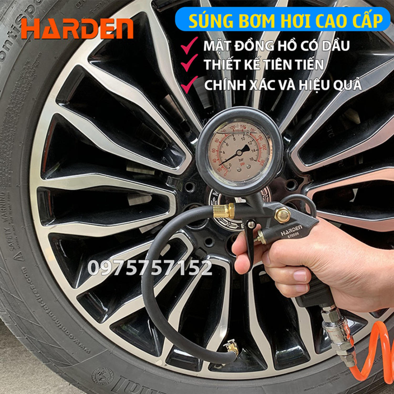 Tay bơm lốp cao cấp mặt đồng hồ dầu, dụng cụ bơm hơi công nghiệp hãng HARDEN PRO, TOP FINE đo áp suất lốp xe ô tô, xe máy sử dụng cho máy nén khí, tay bơm hơi mặt đồng hồ hiển thị áp suất, súng bơm lốp xe chuyên nghiệp