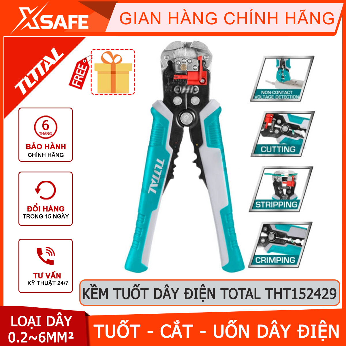 Pliers plucking wire electric automatic intelligent total THT152429 detects voltage without contact, utensils plucking, cutting, bending wires 4in1-genuine-xsafe