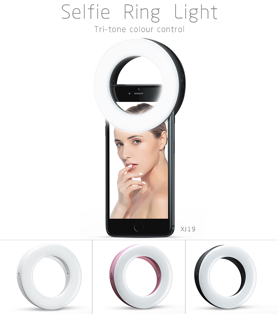 KIPRUN Selfie Ring Light [3 Light Modes] [Rechargeable], Clip on Phone Camera LED Light, Adjustable Brightness Selfie Circle Light for iPhone X Xr Xs Max 7 8 Plus 11 Pro Android iPad Laptop