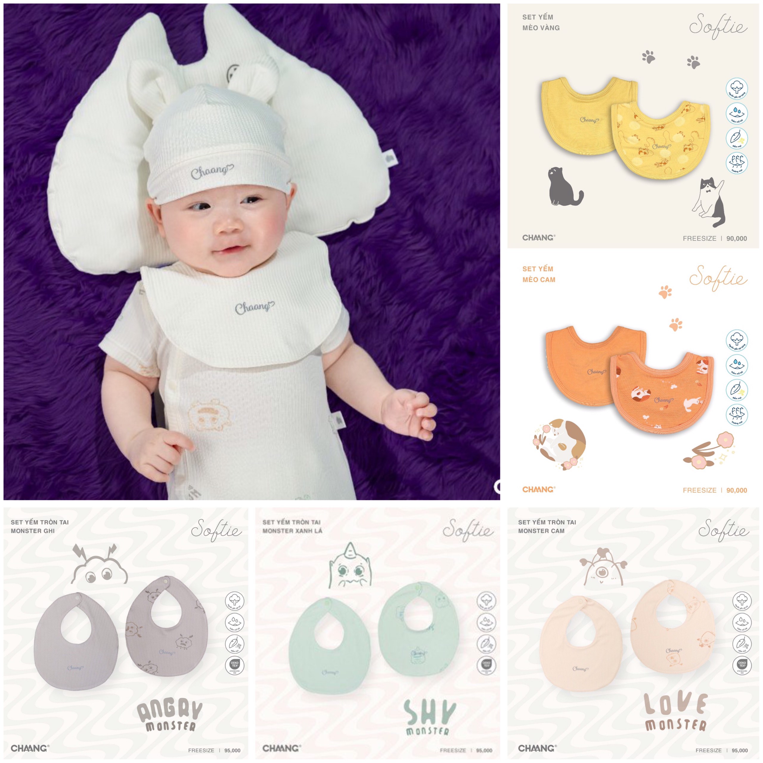 Set 2 yếm tròn sơ sinh Olympia mềm mại Chaang