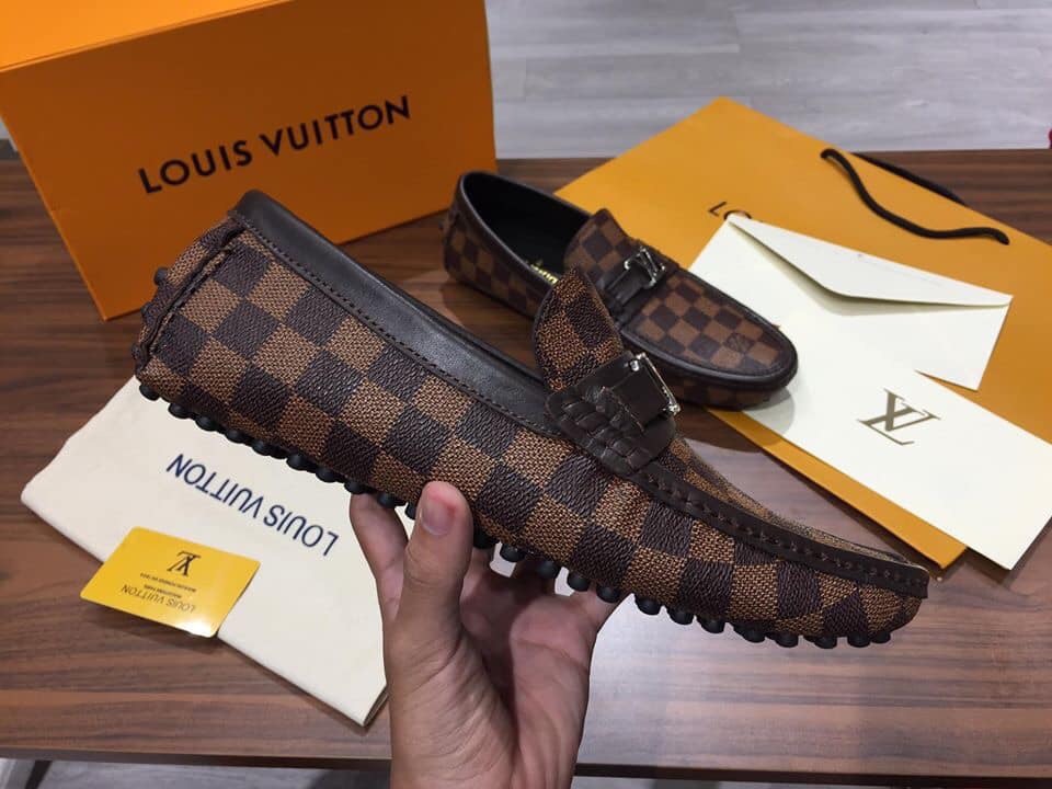 Giầy lười da LVV nâu vàng nam