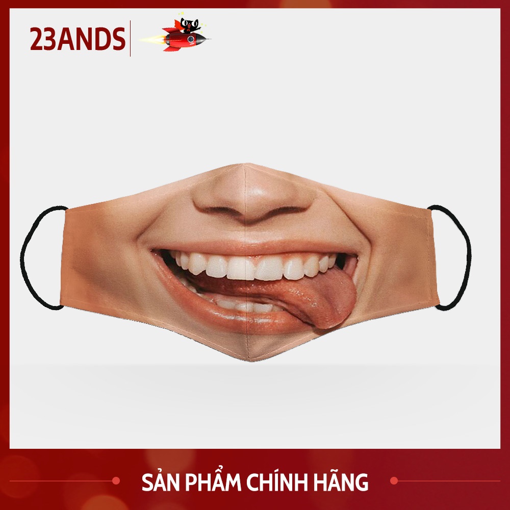 Khẩu Trang Vải Lạnh In Hình Miệng Lè Lưỡi 23ANDs Vải Poly Cotton 100%, Ngăn Bụi Mịn, Kháng Khuẩn, 2021 Bảo Vệ Toàn Diện