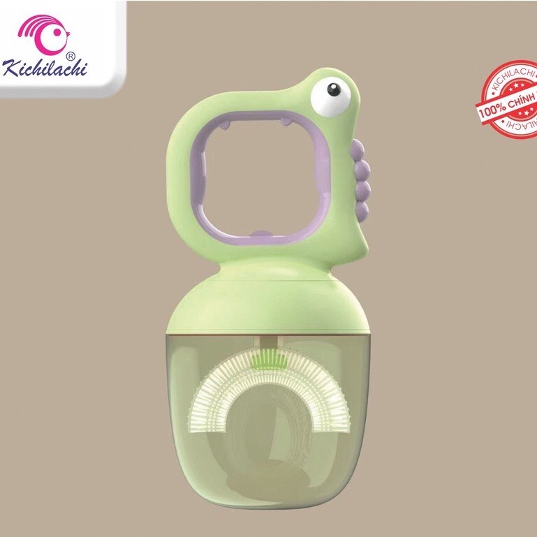 Bàn chải đánh răng  hình khủng long ncho Bé SILICONE chữ U  KICHILACHI có nắp đậy