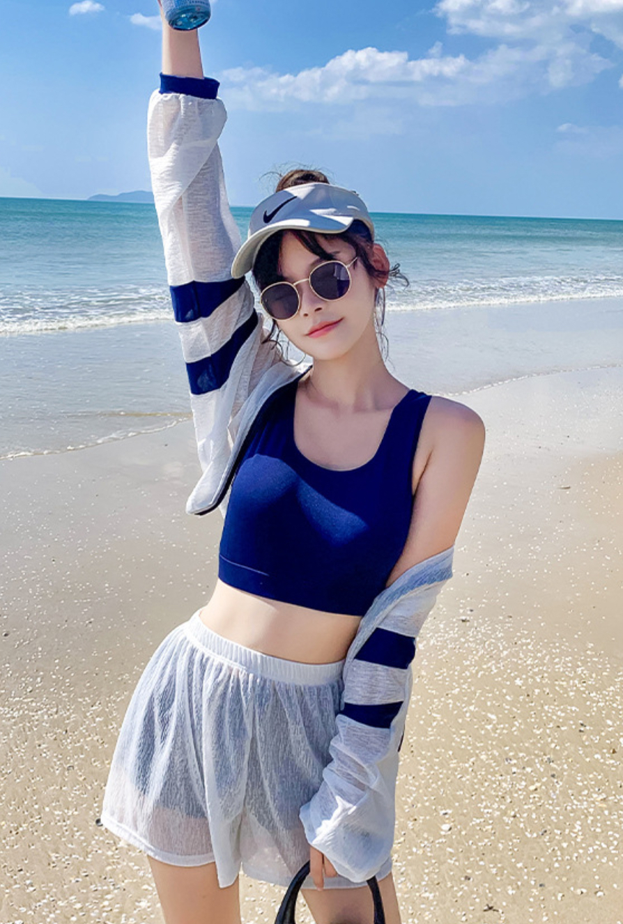 Bộ đồ bơi bikini nữ 2 mảnh kèm áo ren tay dài đi tắm biển, đi tập yoga, tập gym