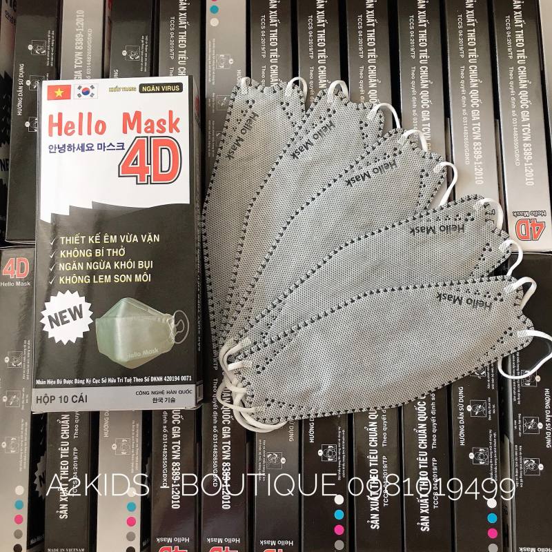 [XÁM] Hộp 10 cái khẩu trang 4D Hello Mask đạt chuẩn Hàn Quốc/Full box 10 pcs 4D mask Korea cao cấp
