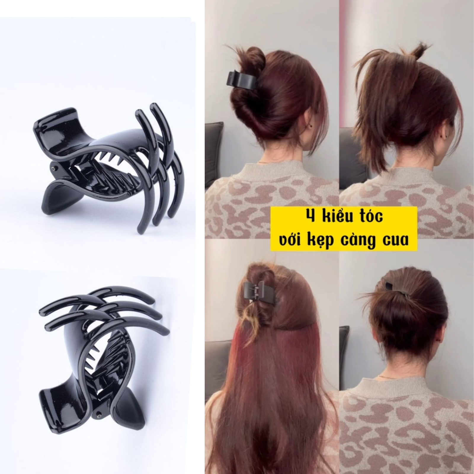 Kẹp tóc càng cua trơn 3 răng màu đơn giản