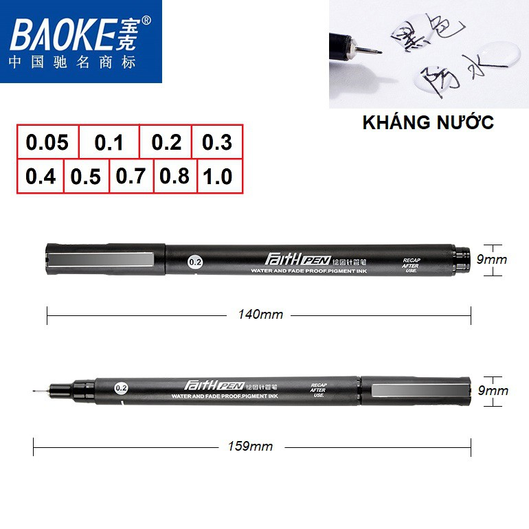 Bút line đi nét kháng nước baoke