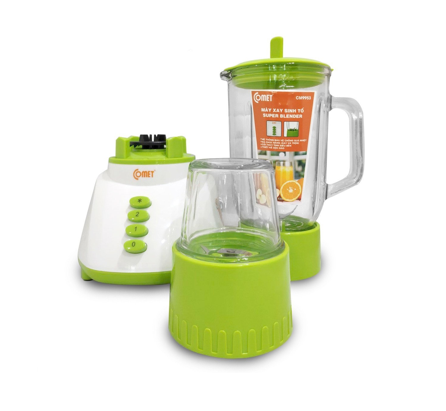 MÁY XAY SINH TỐ 2 LY THỦY TINH COMET CM9953 SIÊU BỀN ( 1.25 LÍT - BẢO VỆ QUÁ NHIỆT, AN TOÀN KHI SỬ DỤNG )