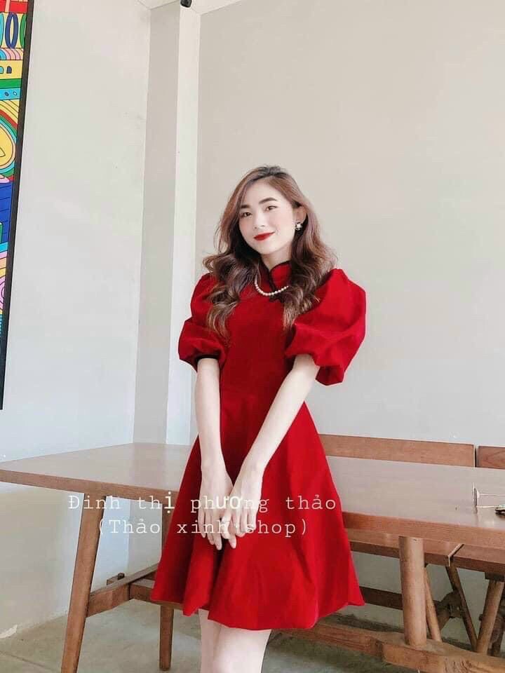 đầm dạo phố cổ tàu tay phồng