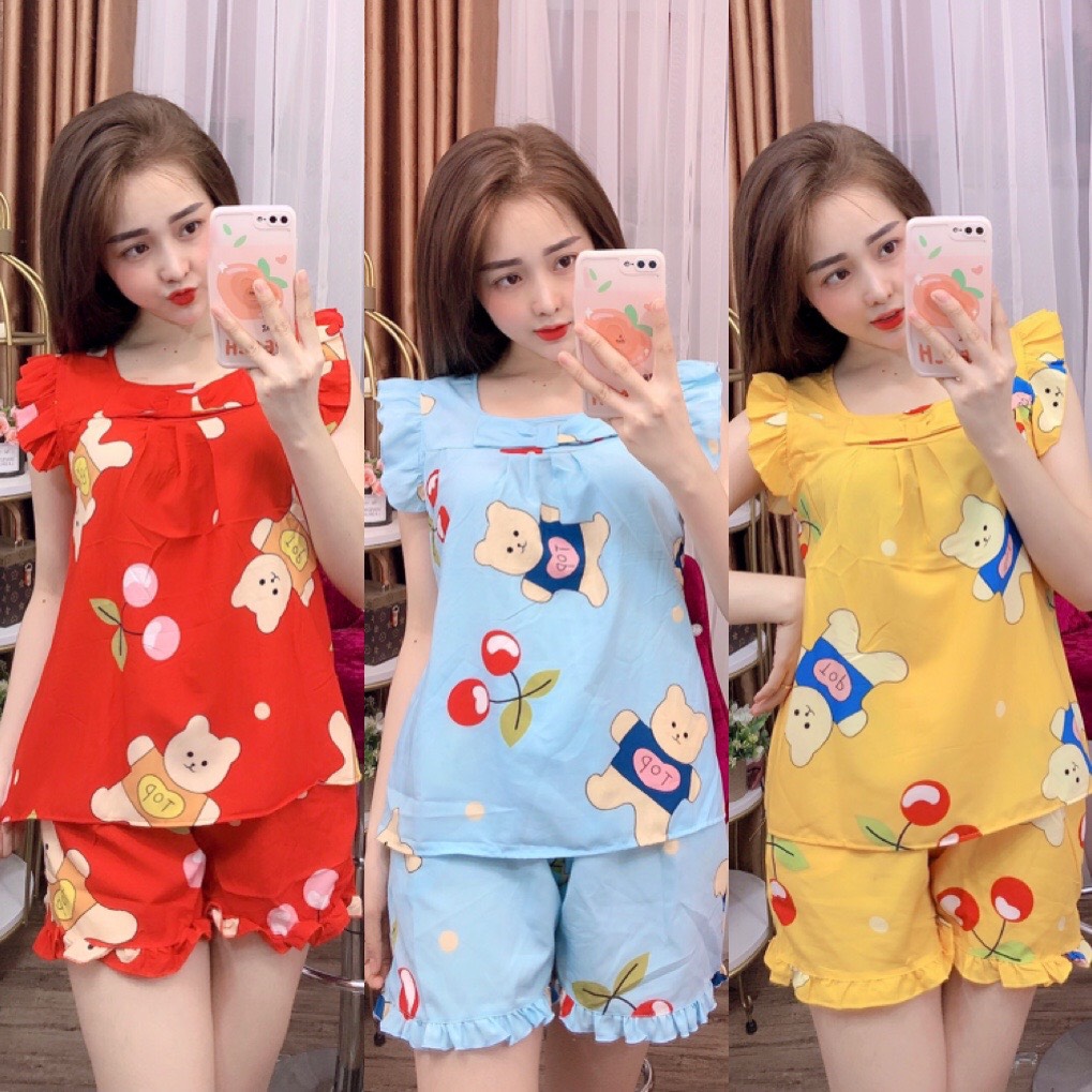 ĐỒ BỘ LỤA ĐÙI MẶC NHÀ HỌA TIẾT HÌNH THÚ DỄ THƯƠNG (ẢNH THẬT) CÓ SIZE 40-70KG - LUA08
