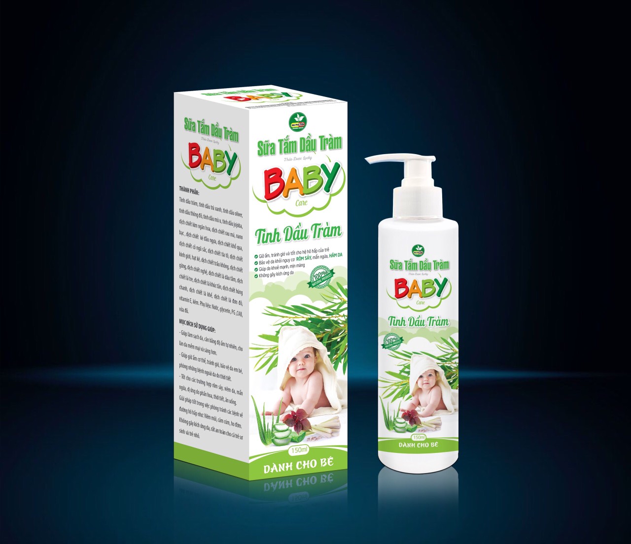 Sữa Tắm Dầu Tràm Baby Care kháng khuẩn và giữ ấm, tránh gió, sạch rôm sẩy