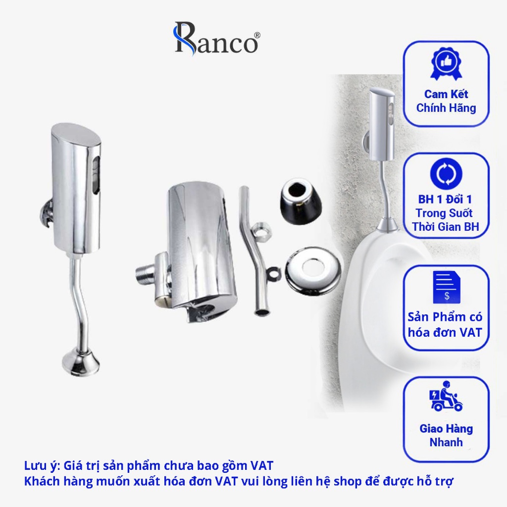 Bộ Van Tiểu Cảm Ứng Xả Nước Tự Động Bồn Tiểu Cảm Ứng Nam RANCO ,Đường Nước Âm Tường, Van Xả Tiểu Nam Thông Minh - R08407