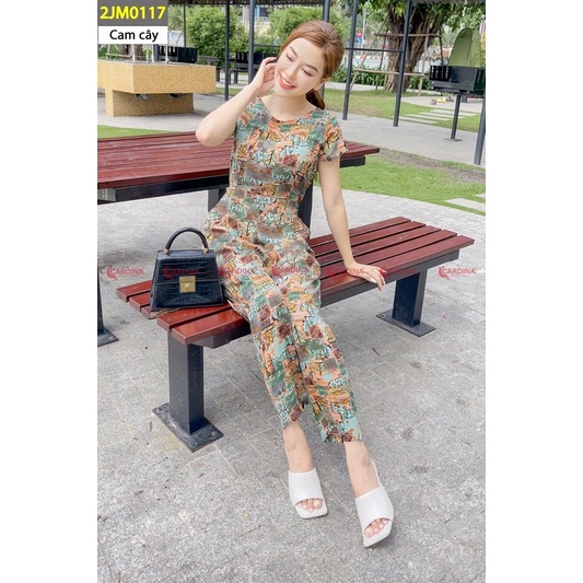 Đồ bộ nữ CARDINA chất lụa Mango cao cấp đồ bay Jumpsuit áo cộc tay liền quần họa tiết 2JM01