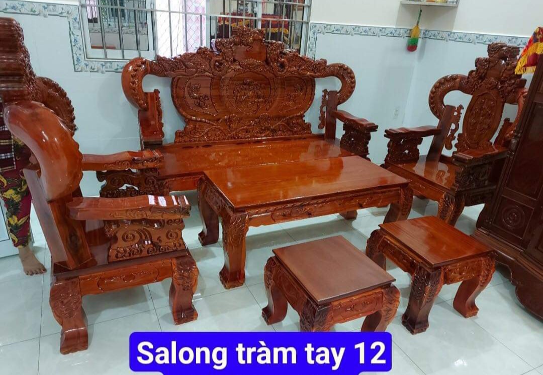 Bộ Salon Rồng tay 12 gỗ Tràm 6 món.Bộ bàn ghế phòng khách vvv