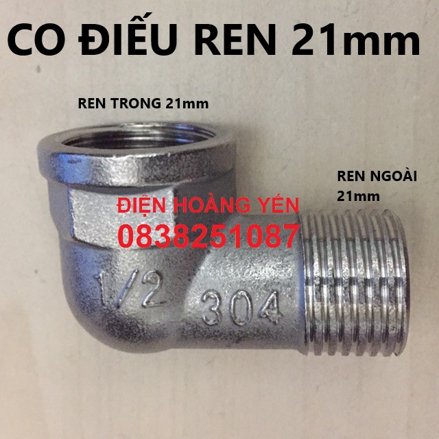 Cút ren ngoài 21, co điếu inox, cút vuông hàng dày đẹp ren 21mm