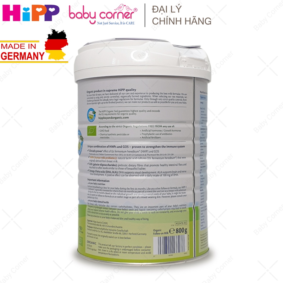 [HCM][HSD: 2024 - 2025] Sữa Bột Công Thức HIPP ORGANIC COMBIOTIC Số 2 (cho bé từ 6-12 tháng) lon 350g/ 800g