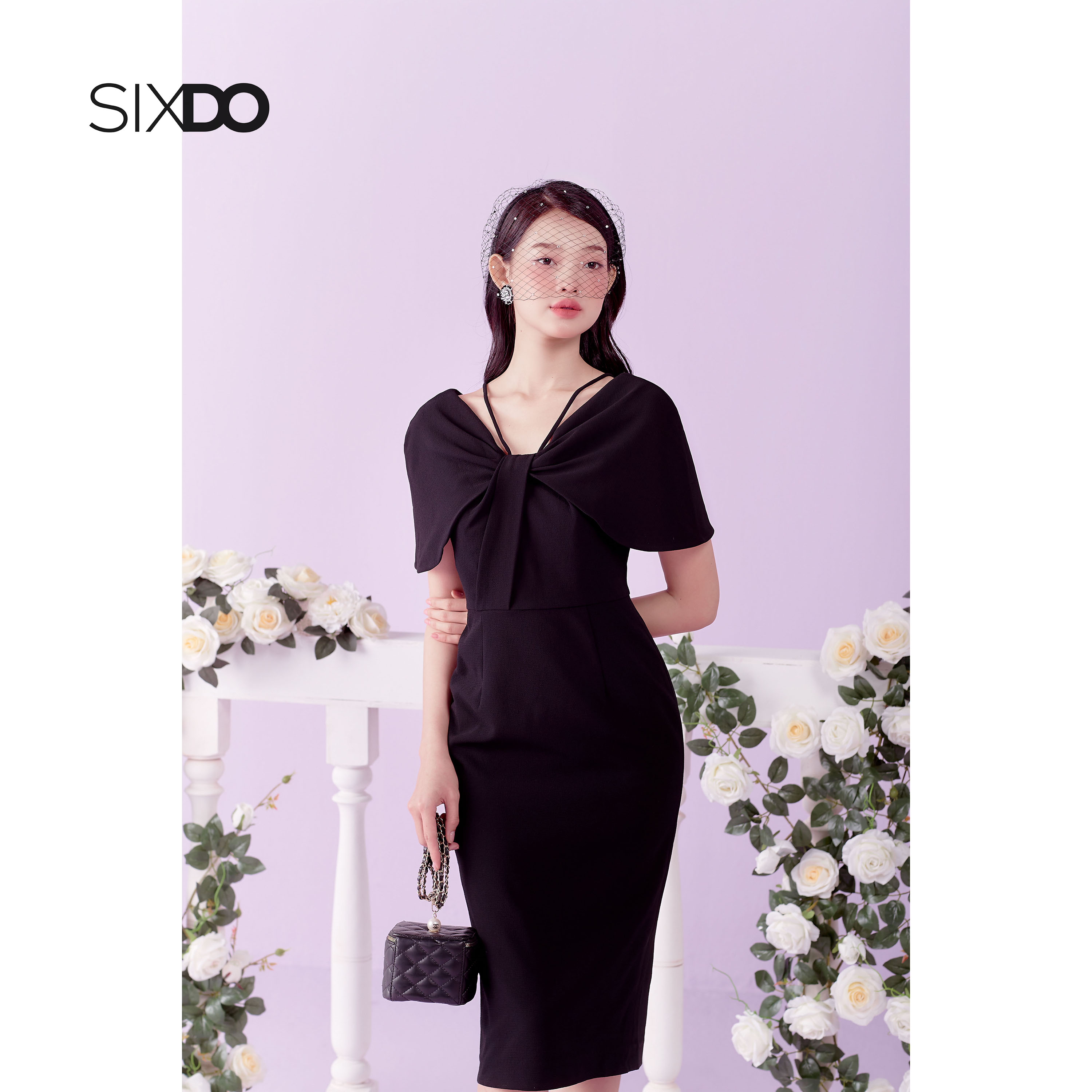 Đầm đen dáng bút chì thanh lịch SIXDO (Black Cape Midi Woven Dress)