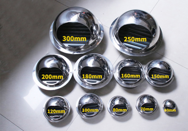 Nắp che ngoài inox 304, quả cầu thông gió, chụp thông hơi inox đủ kích thước từ 60mm đến 250mm, 300mm