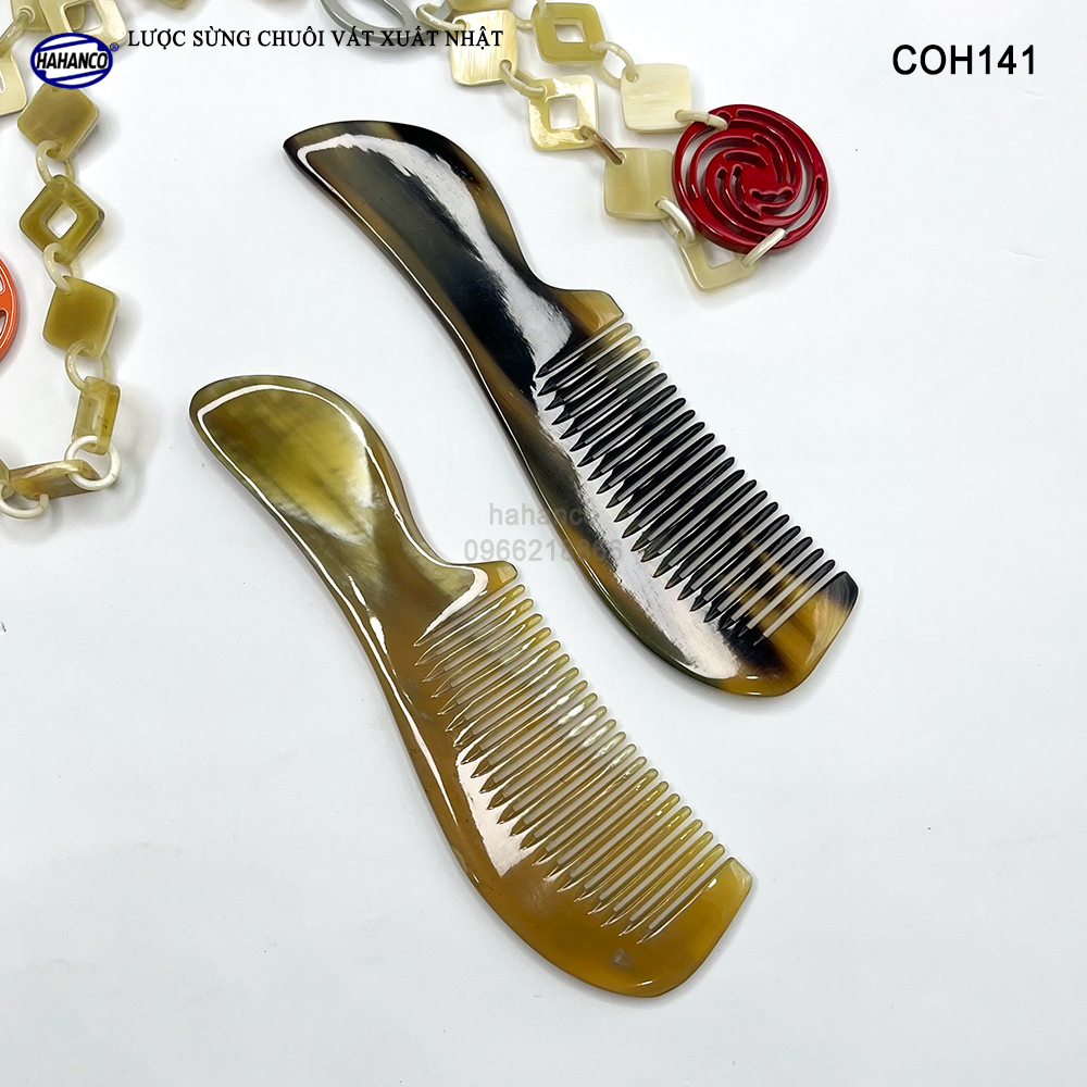 Lược sừng xuất Nhật - COH141 (Size: M - 15,5cm) Lược chuôi vát - Horn Comb of HAHANCO - Có lợi cho sức khỏe