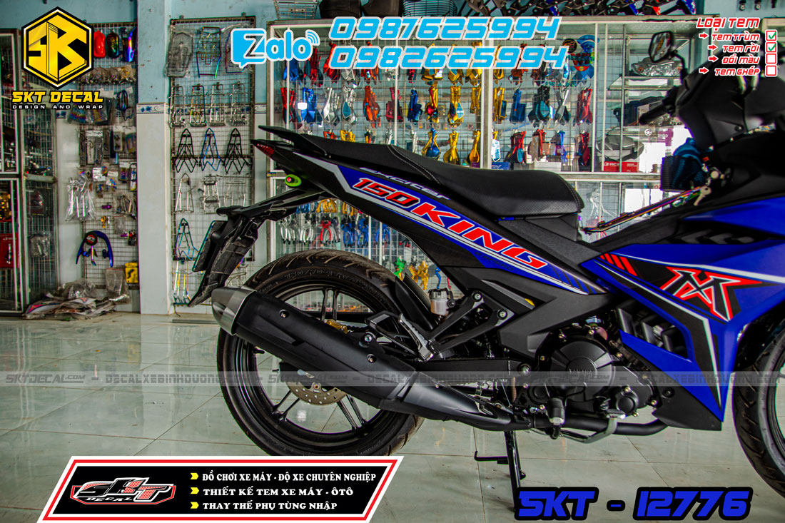 tem trùm xe exciter 150 xanh đen đỏ mxking