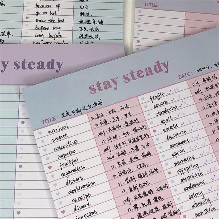 Giấy học từ vựng ngoại ngữ Tập note Stay steady 30 tờ ôn tập từ mới ngữ pháp khổ B5