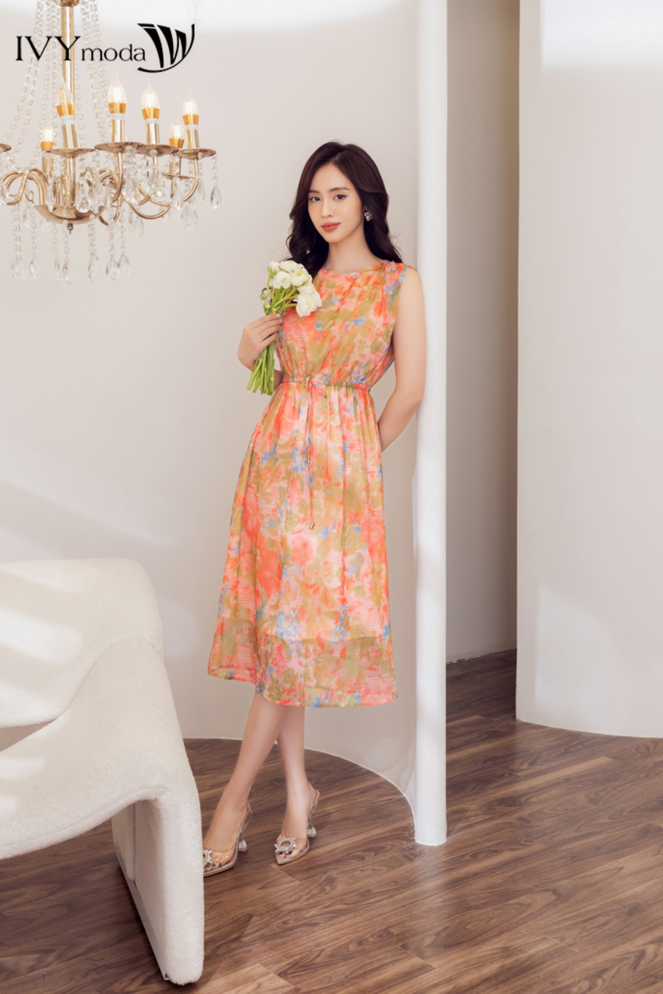 [TẶNG ÁO 2 DÂY] Đầm xòe thắt dây eo IVY moda MS 41M7404