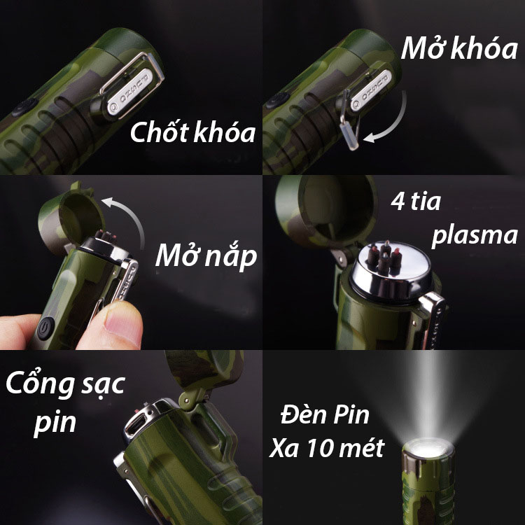 [HCM]Bật Lửa Điện Tử Chống Nước có đen pin cao cấp tiện ích