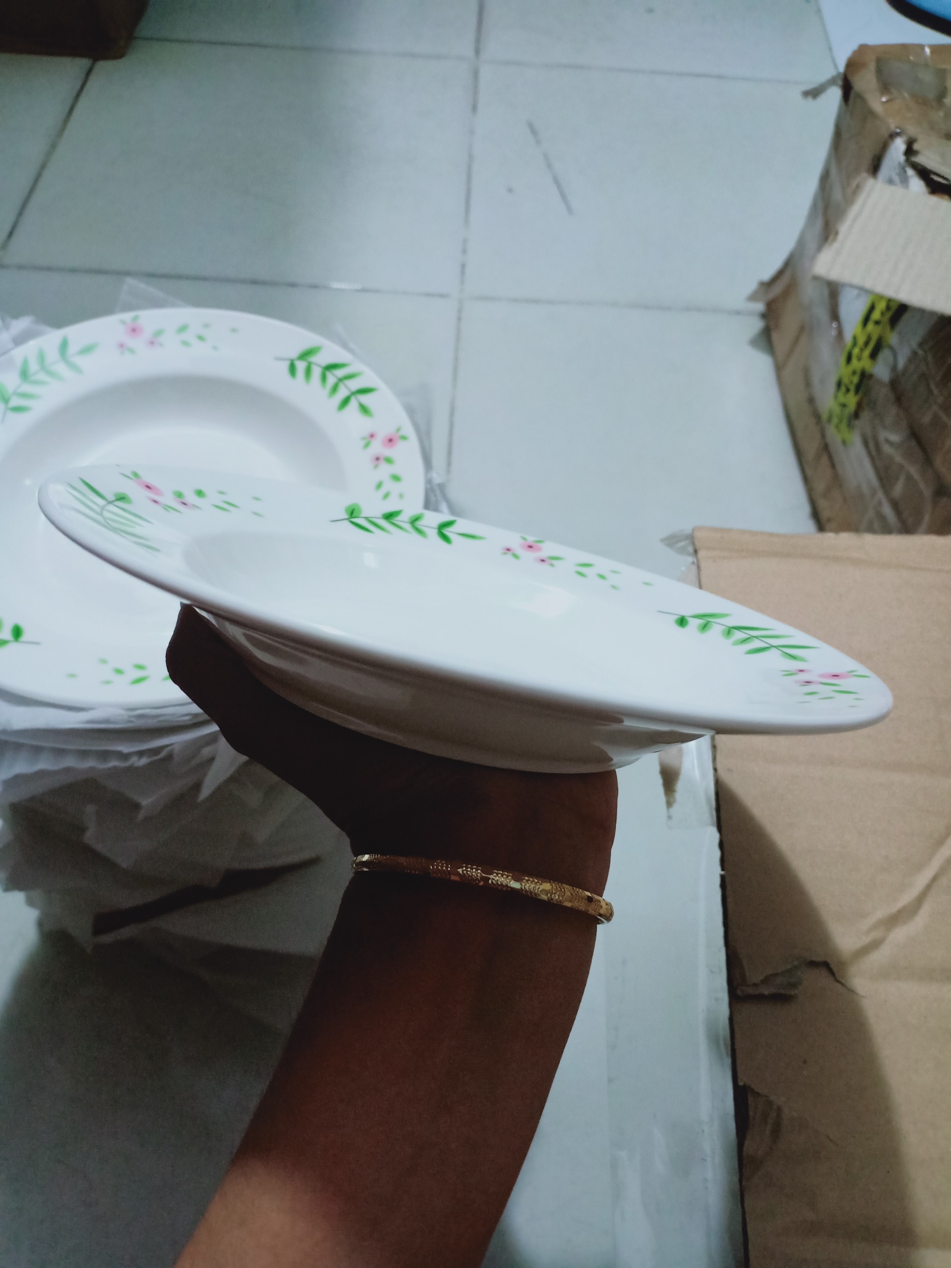 Combo 6 dĩa sứ cao cấp in hình viền hoa lá