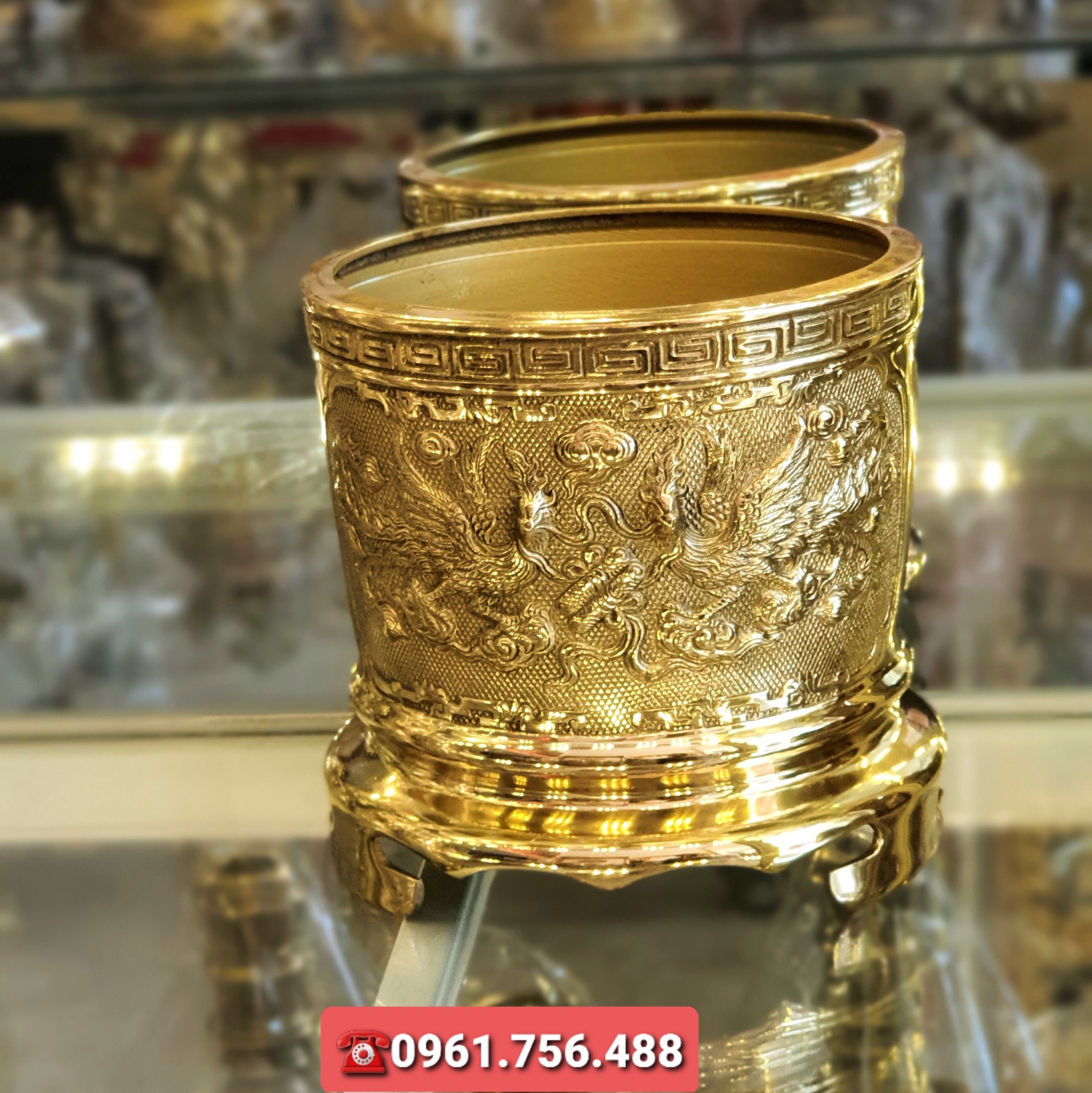 Bát hương/ bát nhang đồng vàng 20cm