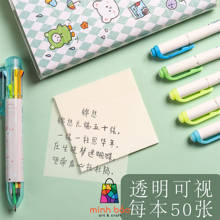 XẤP 50 TỜ GIẤY NOTE TRONG SUỐT, CHỐNG THẤM NƯỚC