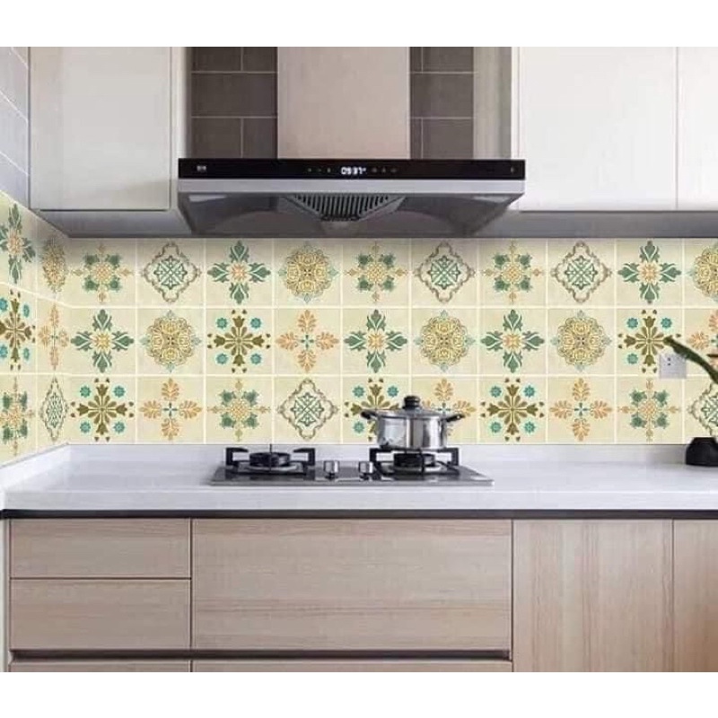 Giấy dán bếp họa tiết hoa văn - Dán tường nhà bếp chống thấm dầu mỡ, cách nhiệt 3m x 60cm