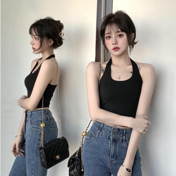 Áo croptop nữ kiểu yếm hở lưng choàng cổ ôm body gợi cảm, áo yếm nữ crt chất borip