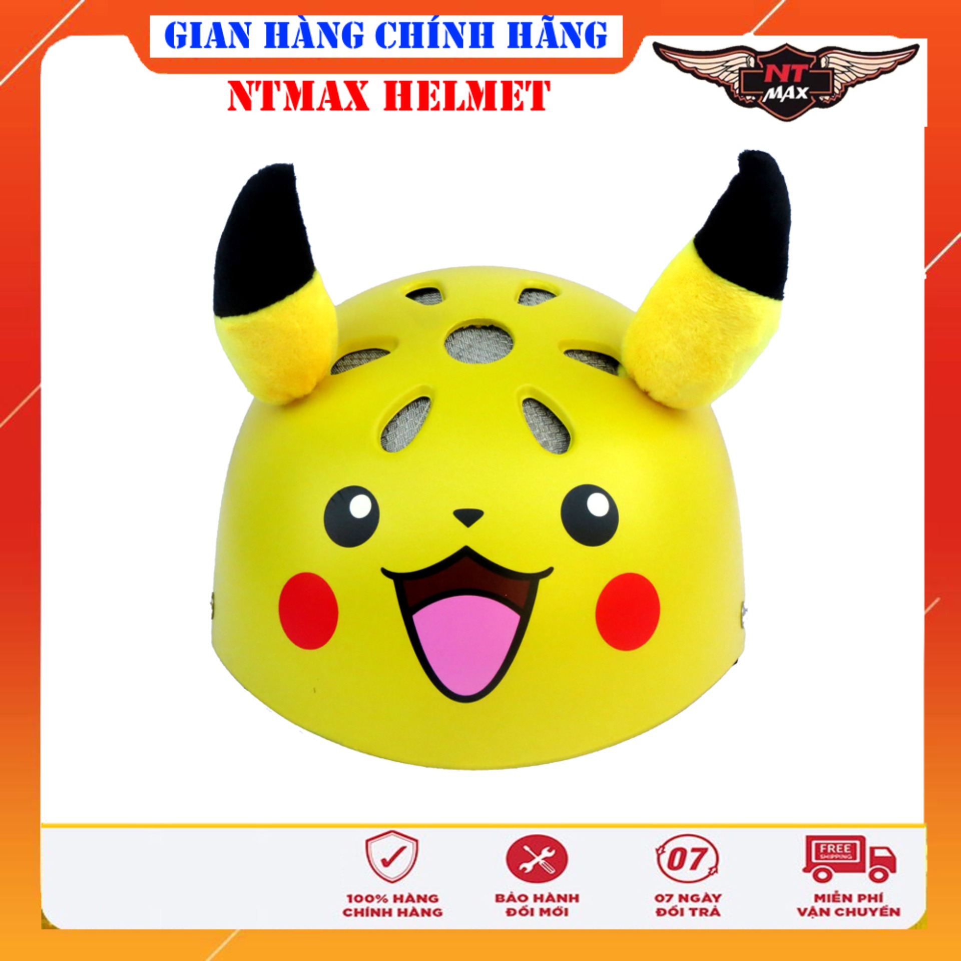 Mũ bảo hiểm NTMAX 1/2 trẻ em (4-10 tuổi) Pikachu siêu cute