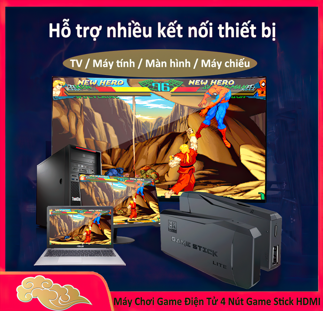 Máy Chơi Game Điện Tử 4 Nút Game Stick HDMI 3000+/10000+ Trò Chơi, Kết nối HDMI, 4K kết nối với ti vi, máy tính Tặng kèm thẻ nhớ TF 32Gb /64Gb，Bảo hành 6 tháng.