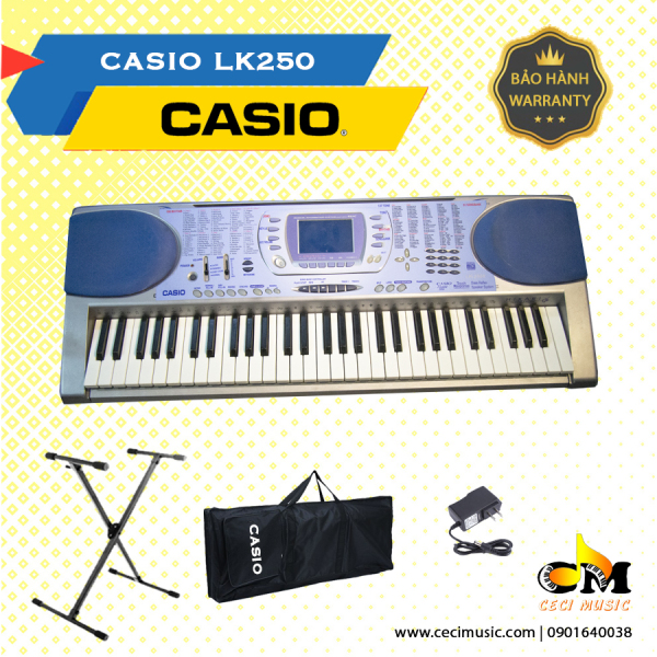 Đàn Organ Casio LK250, sản xuất tại Nhật, trang bị chức năng Touch, kết nối được với Pedal, Midi làm nhạc trên máy tính, đàn dành cho người học cơ bản và nâng cao