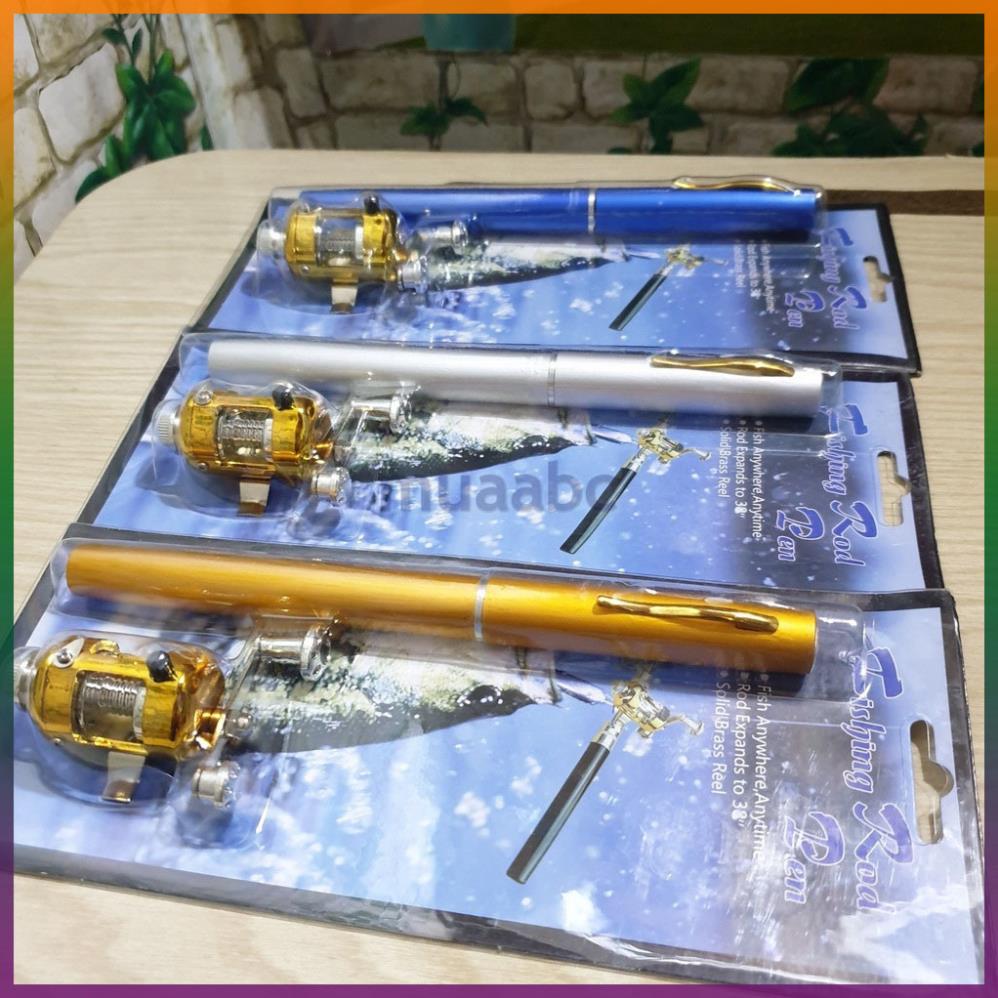 Cần câu cá mini hình cây bút kèm máy ngang