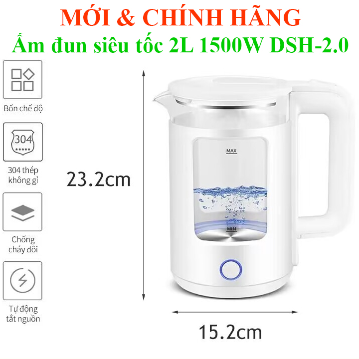Ấm siêu tốc công suất 1500W, 2.3L, 2L Ấm đun nước, bình siêu tốc, bình đun nước DSH\ Lock&Lock 1.8L EJK418SLV