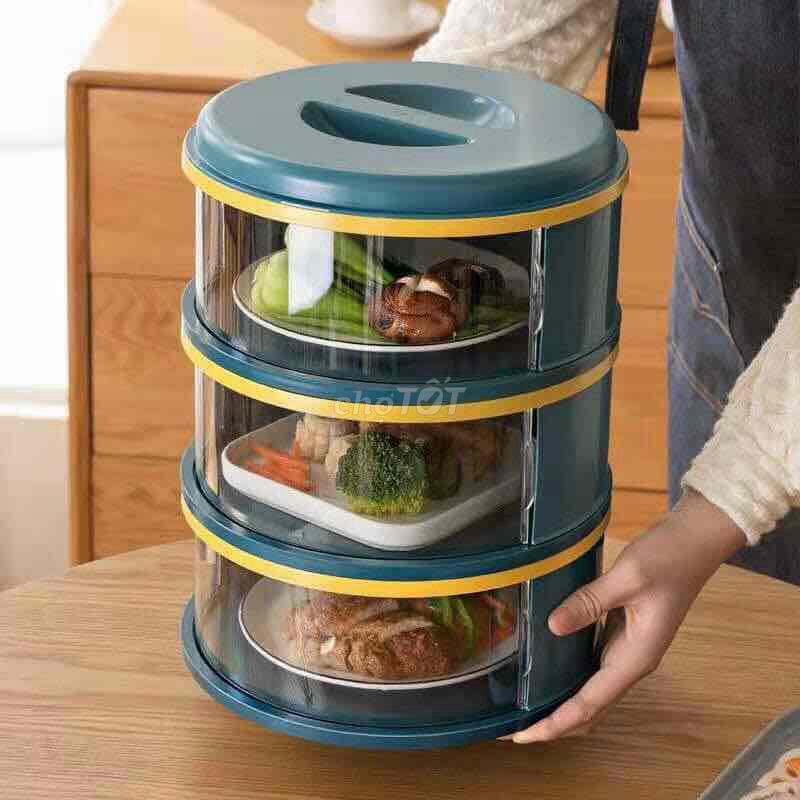 Lồng bàn 5 tầng xanh gấp gọn